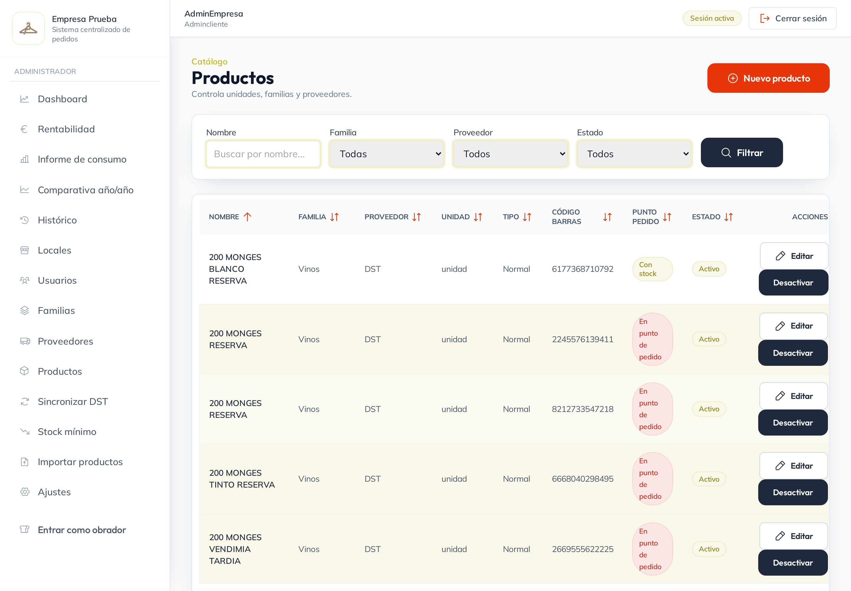 Catálogo centralizado de productos en OrderYa